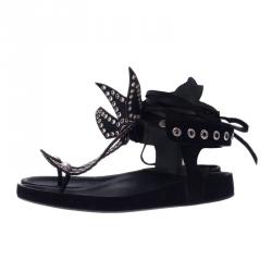 Pre Owned Isabel Marant Black Leather and Suede Edris Bow Tie Sandalsls Size 37