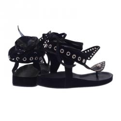Pre Owned Isabel Marant Black Leather and Suede Edris Bow Tie Sandalsls Size 37