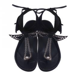 Pre Owned Isabel Marant Black Leather and Suede Edris Bow Tie Sandalsls Size 37