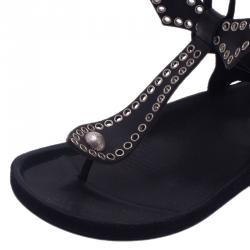 Pre Owned Isabel Marant Black Leather and Suede Edris Bow Tie Sandalsls Size 37