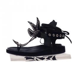Pre Owned Isabel Marant Black Leather and Suede Edris Bow Tie Sandalsls Size 37
