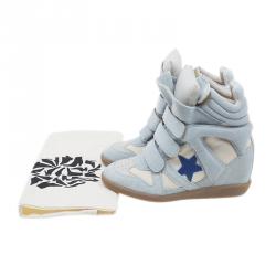 Pre Owned Isabel Marant Blue Bayley Star Wedge Sneakers Size 37