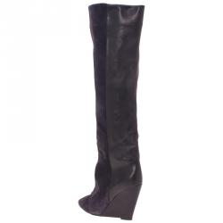 Pre Owned Isabel Marant Black Suede and Leather Prescott Wedge Knee Boots Size 38