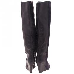 Pre Owned Isabel Marant Black Suede and Leather Prescott Wedge Knee Boots Size 38