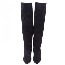 Pre Owned Isabel Marant Black Suede and Leather Prescott Wedge Knee Boots Size 38