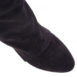 Pre Owned Isabel Marant Black Suede and Leather Prescott Wedge Knee Boots Size 38