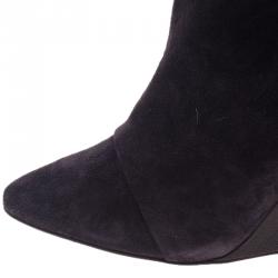 Pre Owned Isabel Marant Black Suede and Leather Prescott Wedge Knee Boots Size 38