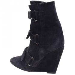 Pre Owned Isabel Marant Black Suede and Leather Scarlet Wedge Boots Size 38