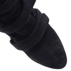 Pre Owned Isabel Marant Black Suede and Leather Scarlet Wedge Boots Size 38