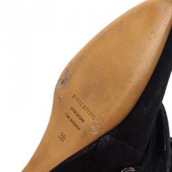 Pre Owned Isabel Marant Black Suede and Leather Scarlet Wedge Boots Size 38