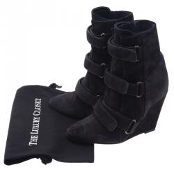 Pre Owned Isabel Marant Black Suede and Leather Scarlet Wedge Boots Size 38