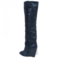 Pre Owned Isabel Marant Black Suede Prescott Wedge Knee Boots Size 38