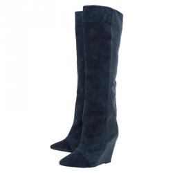 Pre Owned Isabel Marant Black Suede Prescott Wedge Knee Boots Size 38