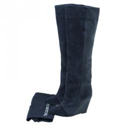 Pre Owned Isabel Marant Black Suede Prescott Wedge Knee Boots Size 38