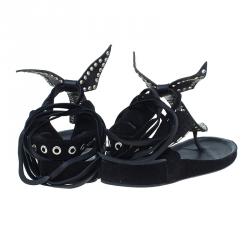 Pre Owned Isabel Marant Black Leather and Suede Edris Bow Tie Sandals Size 37