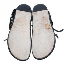 Pre Owned Isabel Marant Black Leather and Suede Edris Bow Tie Sandals Size 37