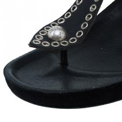 Pre Owned Isabel Marant Black Leather and Suede Edris Bow Tie Sandals Size 37