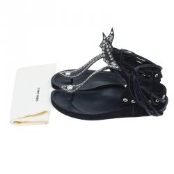 Pre Owned Isabel Marant Black Leather and Suede Edris Bow Tie Sandals Size 37