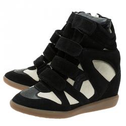 Pre Owned Isabel Marant Black and White Suede and Leather Bekett Wedge Sneakers Size 38