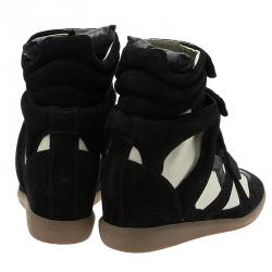 Pre Owned Isabel Marant Black and White Suede and Leather Bekett Wedge Sneakers Size 38