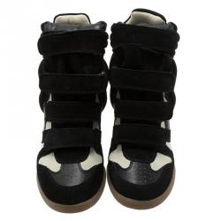 Pre Owned Isabel Marant Black and White Suede and Leather Bekett Wedge Sneakers Size 38