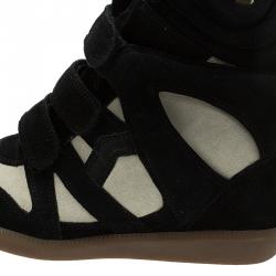 Pre Owned Isabel Marant Black and White Suede and Leather Bekett Wedge Sneakers Size 38