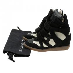 Pre Owned Isabel Marant Black and White Suede and Leather Bekett Wedge Sneakers Size 38