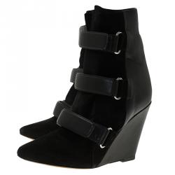 Pre Owned Isabel Marant Black Suede and Leather Scarlet Wedge Boots Size 39