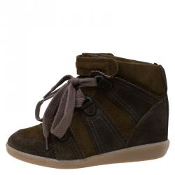 Pre Owned Isabel Marant Two Tone Suede Bobby Lace Up Wedge Sneakers Size 36