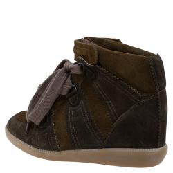 Pre Owned Isabel Marant Two Tone Suede Bobby Lace Up Wedge Sneakers Size 36