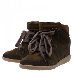 Pre Owned Isabel Marant Two Tone Suede Bobby Lace Up Wedge Sneakers Size 36