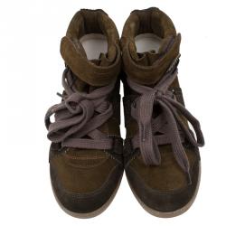 Pre Owned Isabel Marant Two Tone Suede Bobby Lace Up Wedge Sneakers Size 36