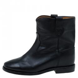 Pre Owned Isabel Marant Black Leather Crisi Wedge Ankle Boots Size 36