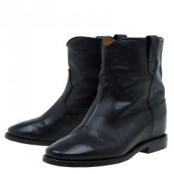 Pre Owned Isabel Marant Black Leather Crisi Wedge Ankle Boots Size 36
