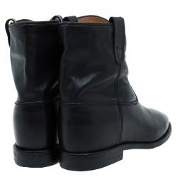 Pre Owned Isabel Marant Black Leather Crisi Wedge Ankle Boots Size 36