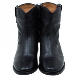 Pre Owned Isabel Marant Black Leather Crisi Wedge Ankle Boots Size 36