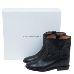 Pre Owned Isabel Marant Black Leather Crisi Wedge Ankle Boots Size 36
