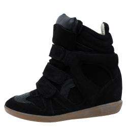 Pre Owned حذاء رياضي إيزابيل مارانت كعب روكي بيكيت جلد وسويدي أسود مقاس 36