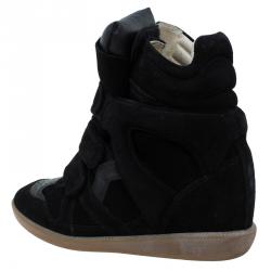 Pre Owned حذاء رياضي إيزابيل مارانت كعب روكي بيكيت جلد وسويدي أسود مقاس 36