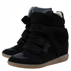 Pre Owned حذاء رياضي إيزابيل م ارانت كعب روكي بيكيت جلد وسويدي أسود مقاس 36