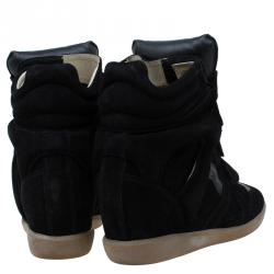 Pre Owned حذاء رياضي إيزابيل مارانت كعب روكي بيكيت جلد وسويدي أسود مقاس 36