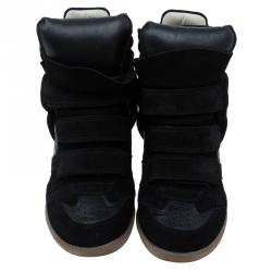 Pre Owned حذاء رياضي إيزابيل مارانت كعب روكي بيكيت جلد وسويدي أسود مقاس 36