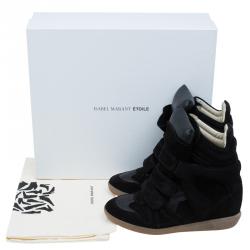 Pre Owned حذاء رياضي إيزابيل مارانت كعب روكي بيكيت جلد وسويدي أسود مقاس 36