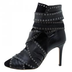 Pre Owned Isabel Marant Black Eyelet Leather and Suede Alease Tie Around Ankle Boots Size 40