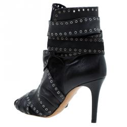 Pre Owned Isabel Marant Black Eyelet Leather and Suede Alease Tie Around Ankle Boots Size 40