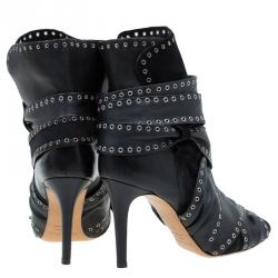 Pre Owned Isabel Marant Black Eyelet Leather and Suede Alease Tie Around Ankle Boots Size 40