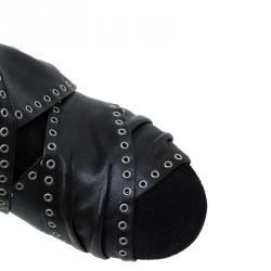 Pre Owned Isabel Marant Black Eyelet Leather and Suede Alease Tie Around Ankle Boots Size 40