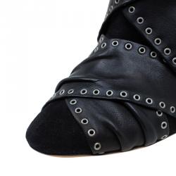 Pre Owned Isabel Marant Black Eyelet Leather and Suede Alease Tie Around Ankle Boots Size 40