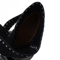Pre Owned Isabel Marant Black Eyelet Leather and Suede Alease Tie Around Ankle Boots Size 40