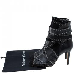 Pre Owned Isabel Marant Black Eyelet Leather and Suede Alease Tie Around Ankle Boots Size 40